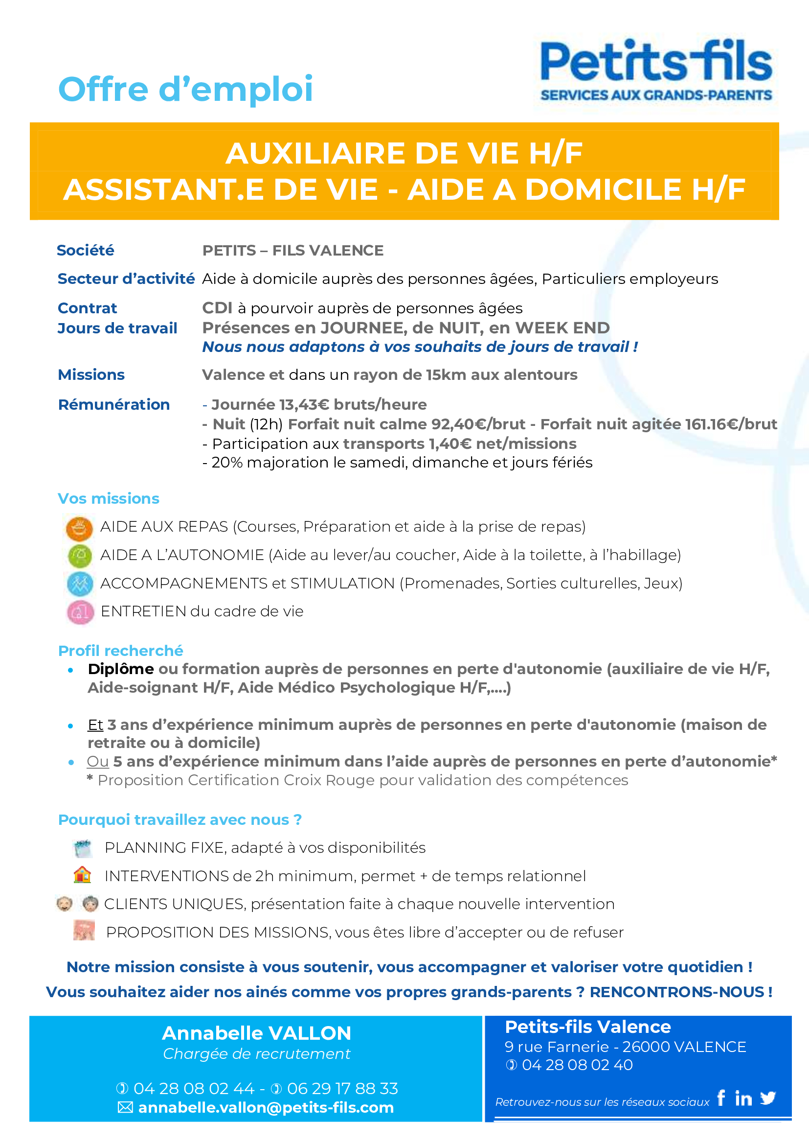 Assistante de vie H/F Certification Croix Rouge - VALENCE